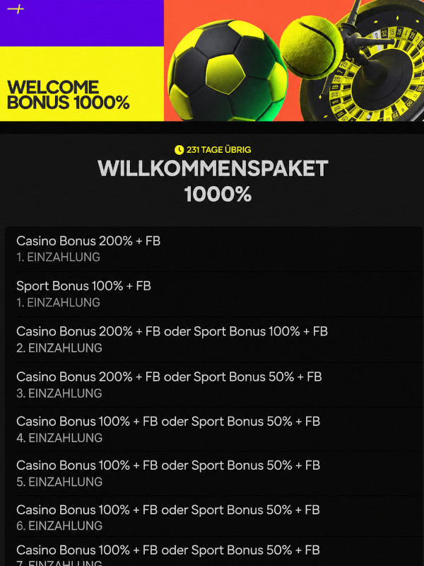 Auswahl des Willkommensbonus bei der Registrierung