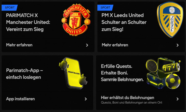 Website-Bereich mit aktuellen Aktionen und Boni